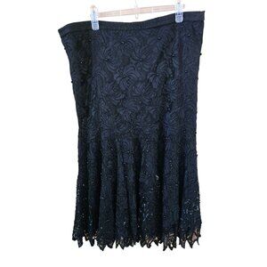 Vintage Silky Nites Black Lace Floral Embellished lined Skirt whimsygoth glam